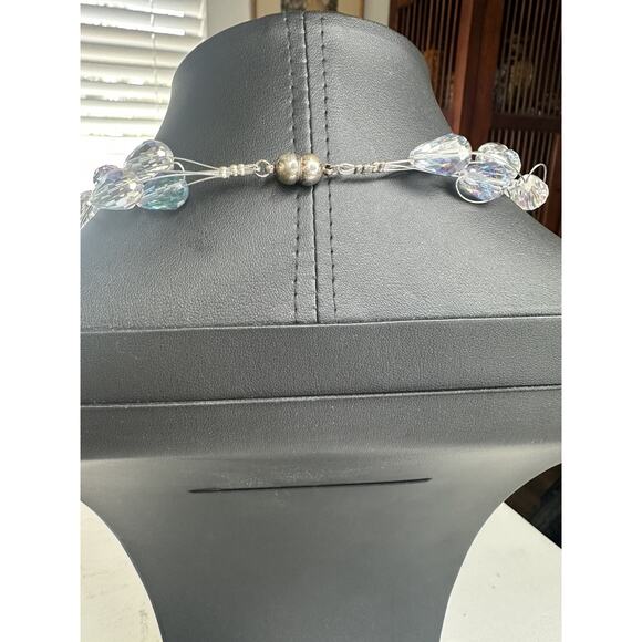Crystal floating 4 strand handmade. Magnetic clasp necklace choker Clear 18 in - Picture 4 of 8